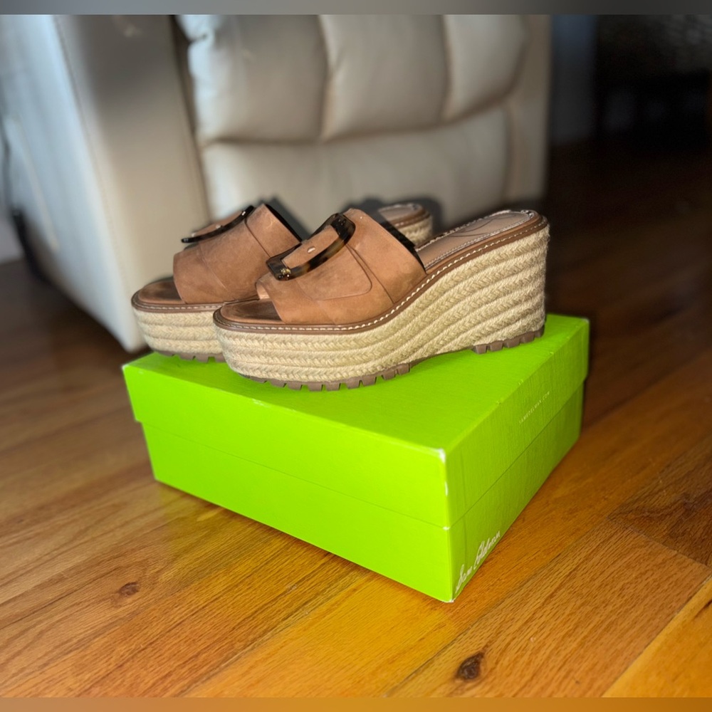 WORN ONCE Sam Edelman Livi Luggage Suede Platform Buckle Sandals
